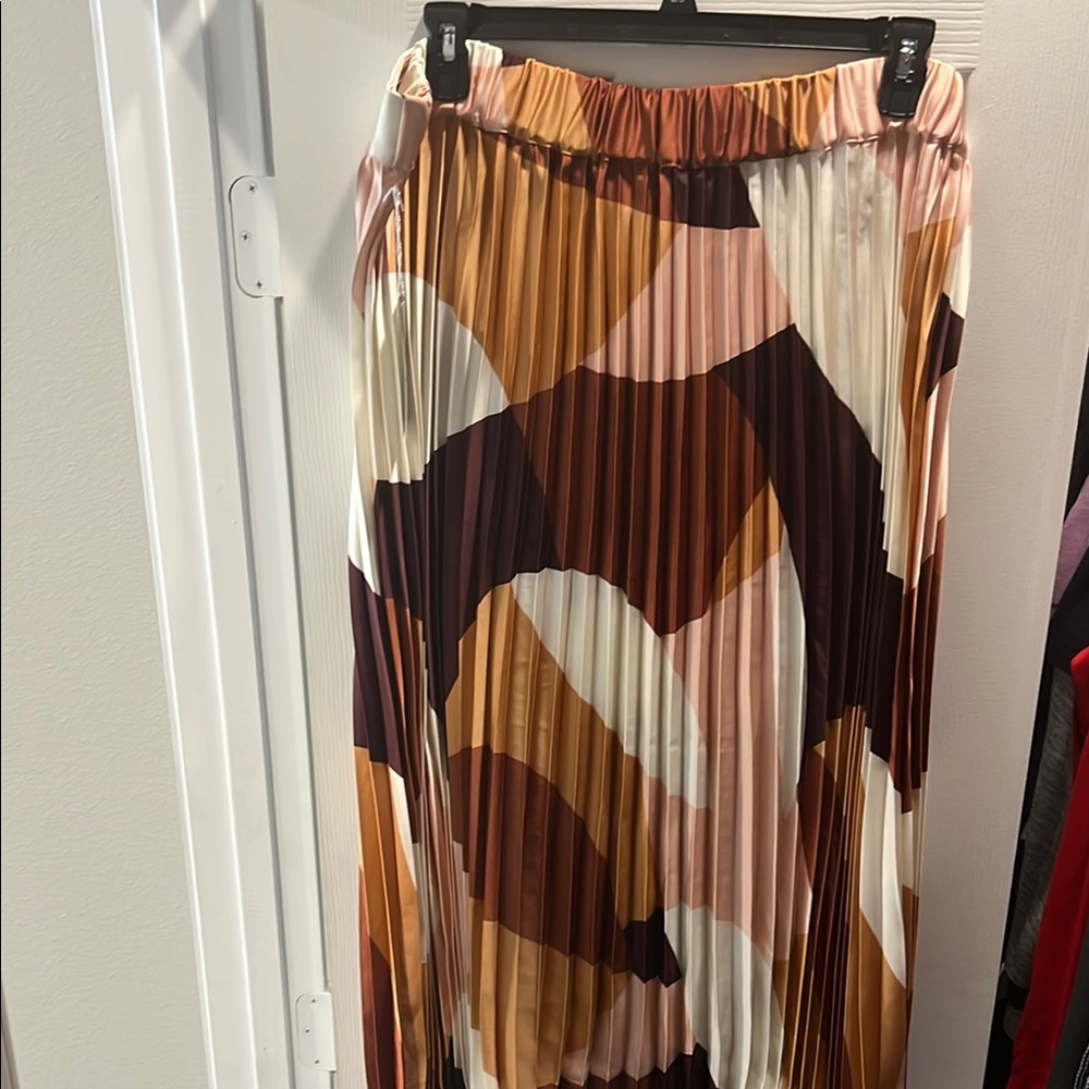 Worthington Red Brown Pleated Midi Skirt Casual